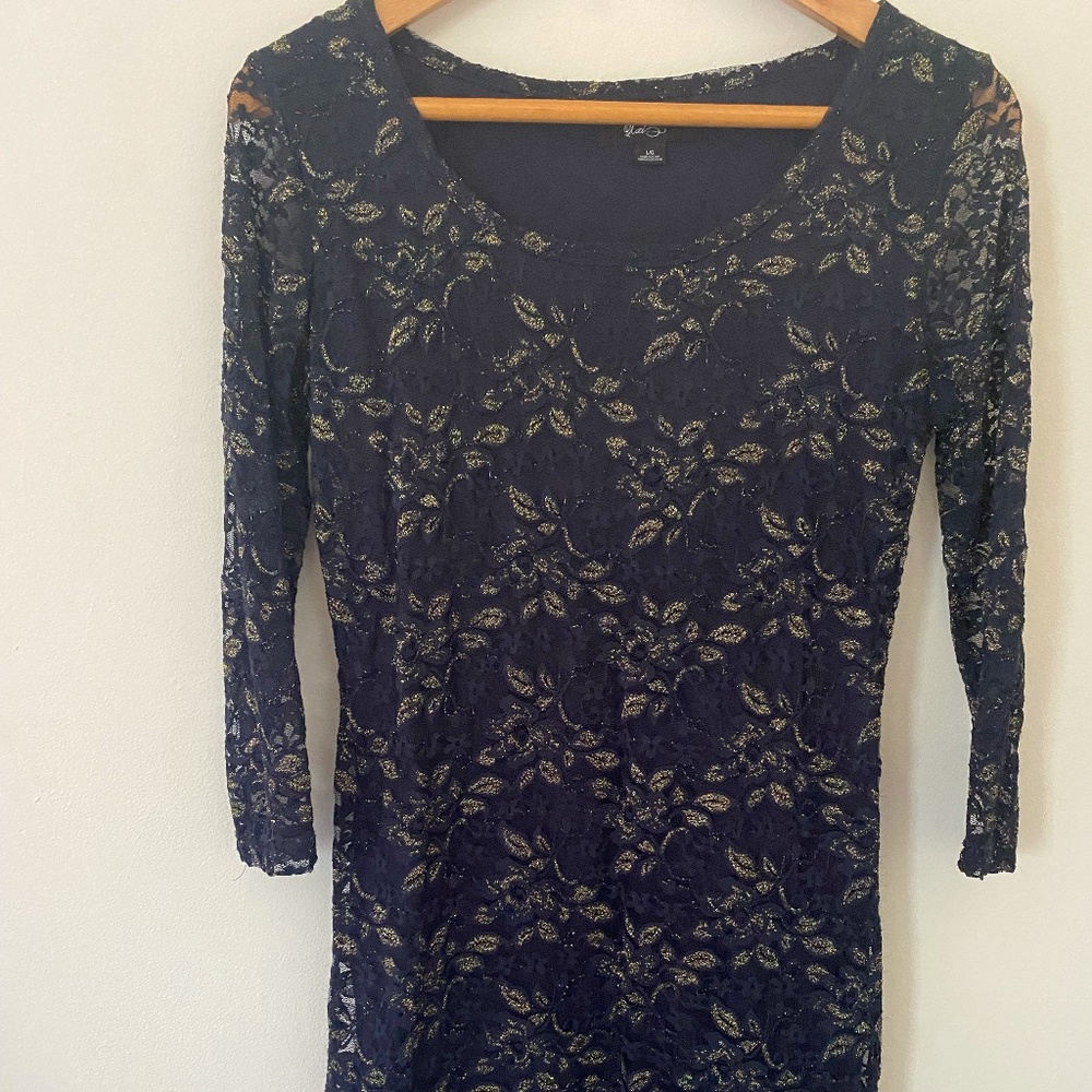 Navy and Gold Lace Midi dress